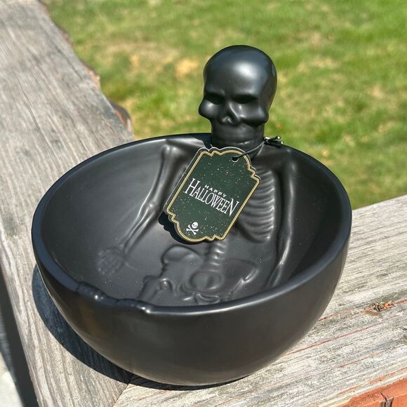 NEW Home Essentials Black 3D Skeleton Double Walled Ceramic Bowl - Picture 4 of 5